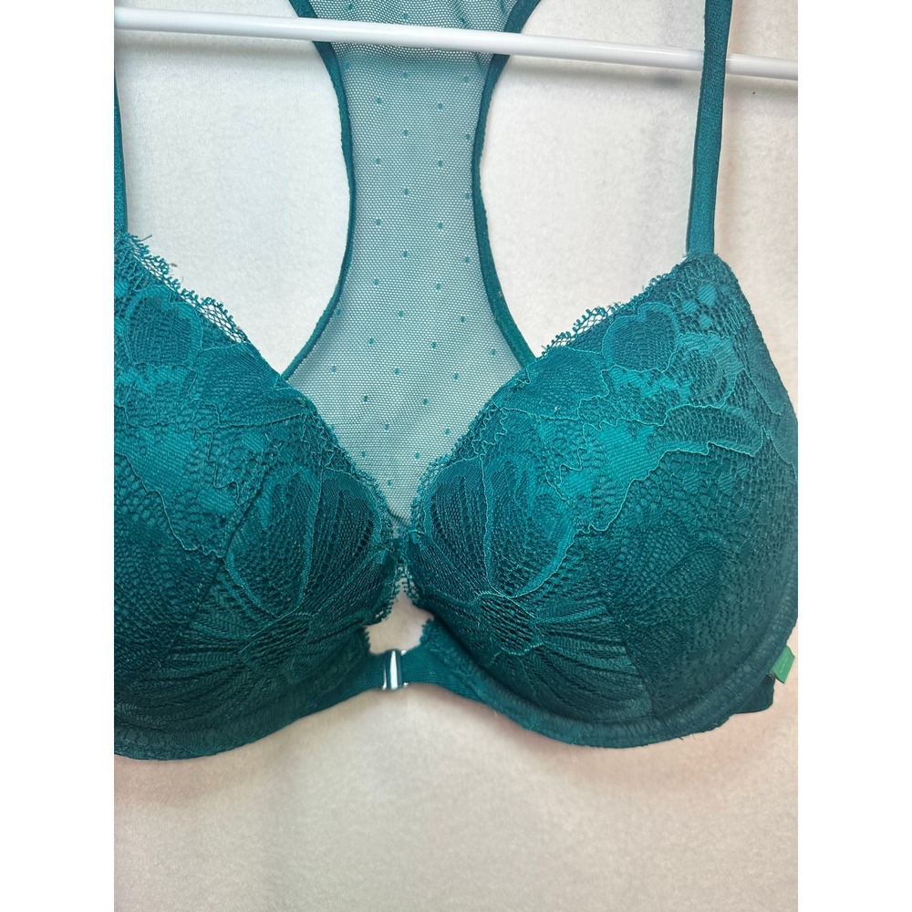 Victorias‎ Secret Emerald Green Lace Push-Up Bra Front Close Racerback 32D - Picture 3 of 8